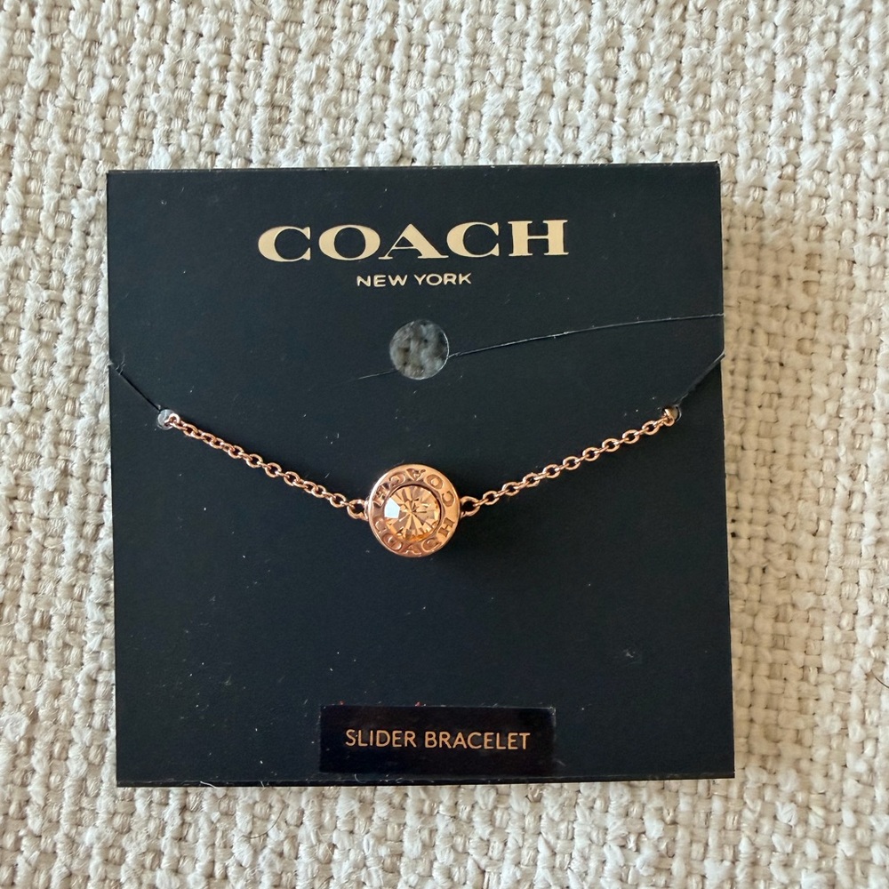 Coach Rose Gold Crystal Gem Chain Slider Bracelet - NEW